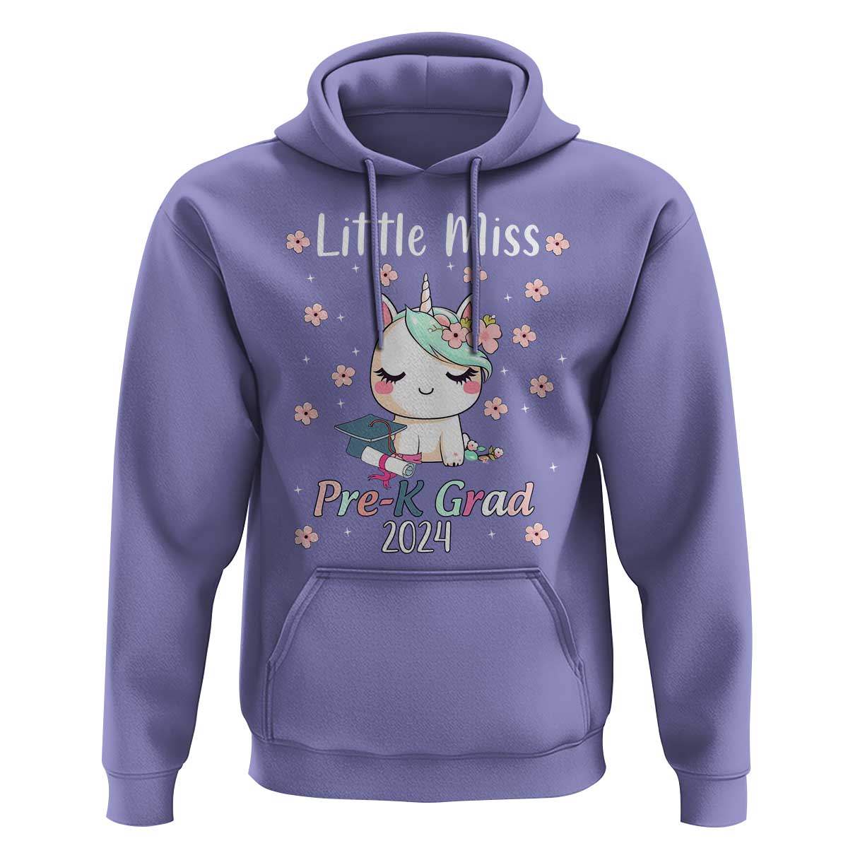 Pre-School Graduation Hoodie Little Miss Pre-K Grad 2024 Cute Unicorn - Wonder Print Shop