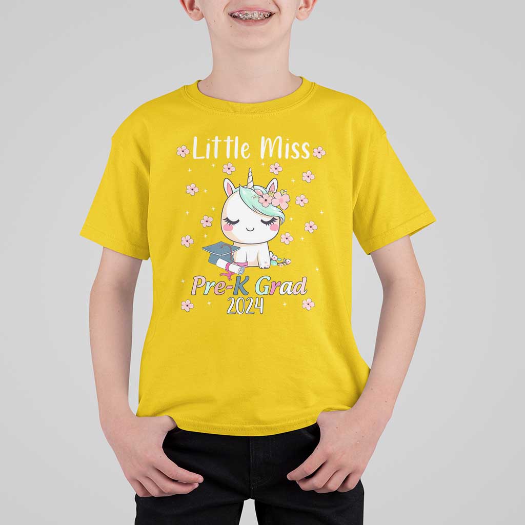 Pre-School Graduation T Shirt For Kid Little Miss Pre-K Grad 2024 Cute Unicorn - Wonder Print Shop