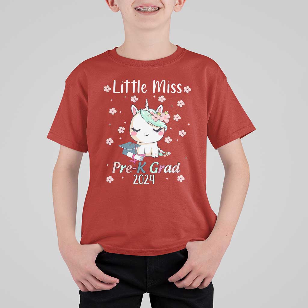 Pre-School Graduation T Shirt For Kid Little Miss Pre-K Grad 2024 Cute Unicorn - Wonder Print Shop