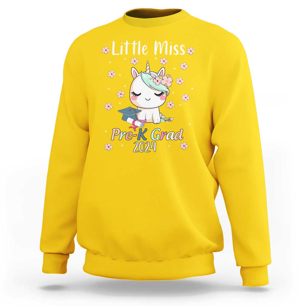Pre-School Graduation Sweatshirt Little Miss Pre-K Grad 2024 Cute Unicorn - Wonder Print Shop