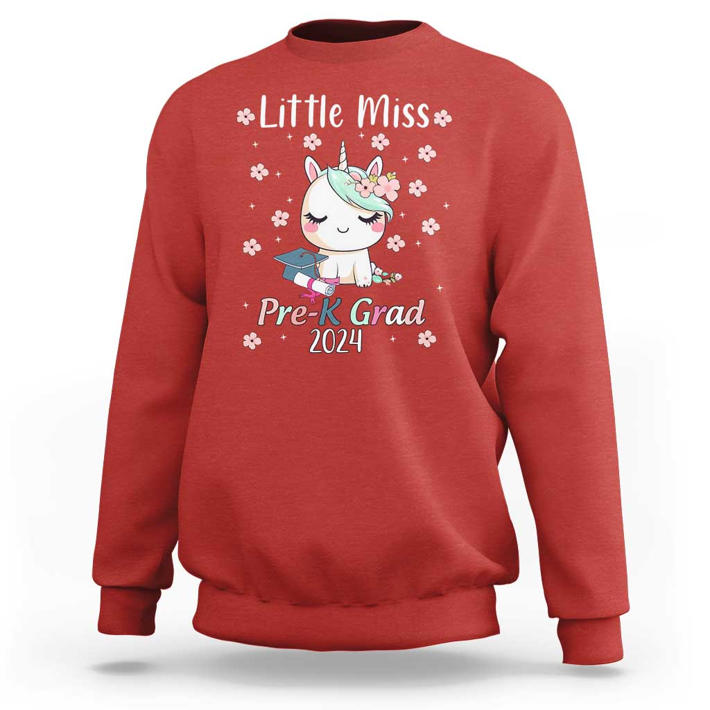 Pre-School Graduation Sweatshirt Little Miss Pre-K Grad 2024 Cute Unicorn - Wonder Print Shop