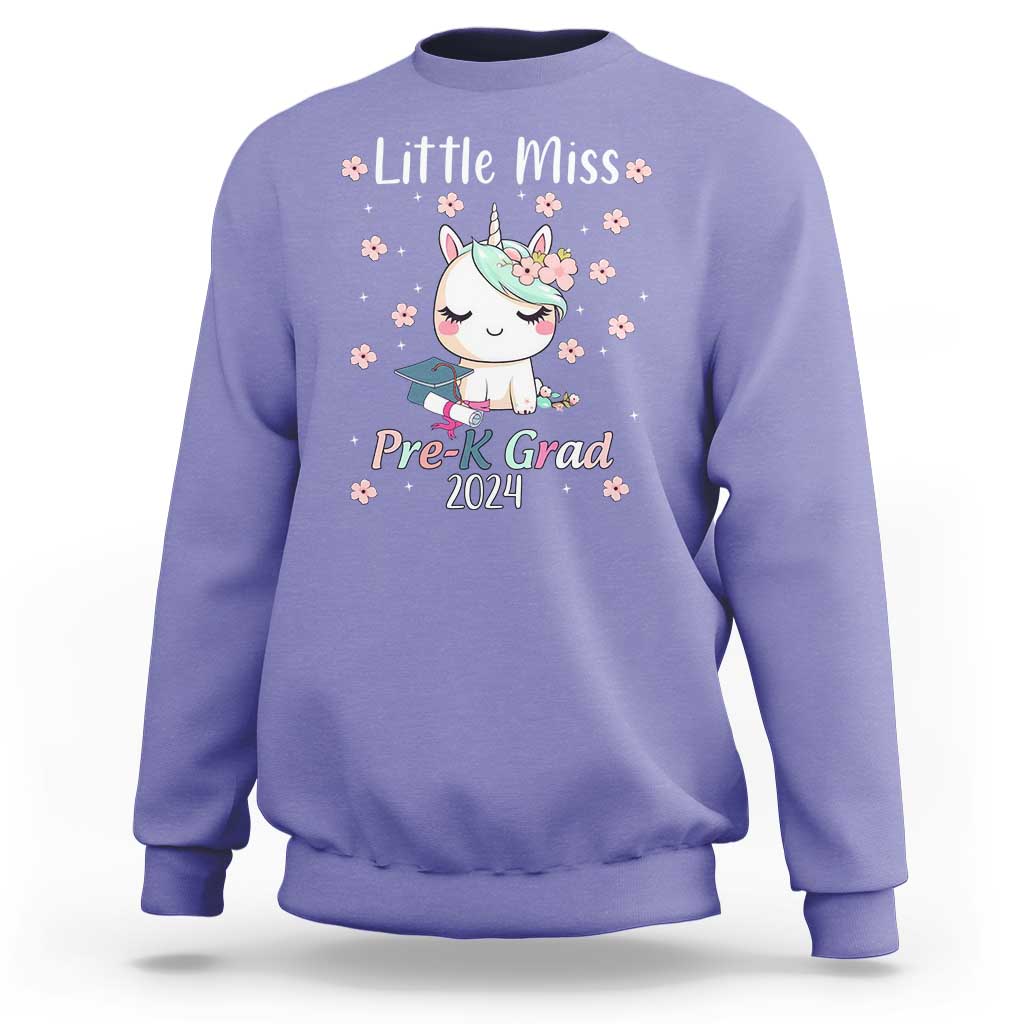 Pre-School Graduation Sweatshirt Little Miss Pre-K Grad 2024 Cute Unicorn - Wonder Print Shop