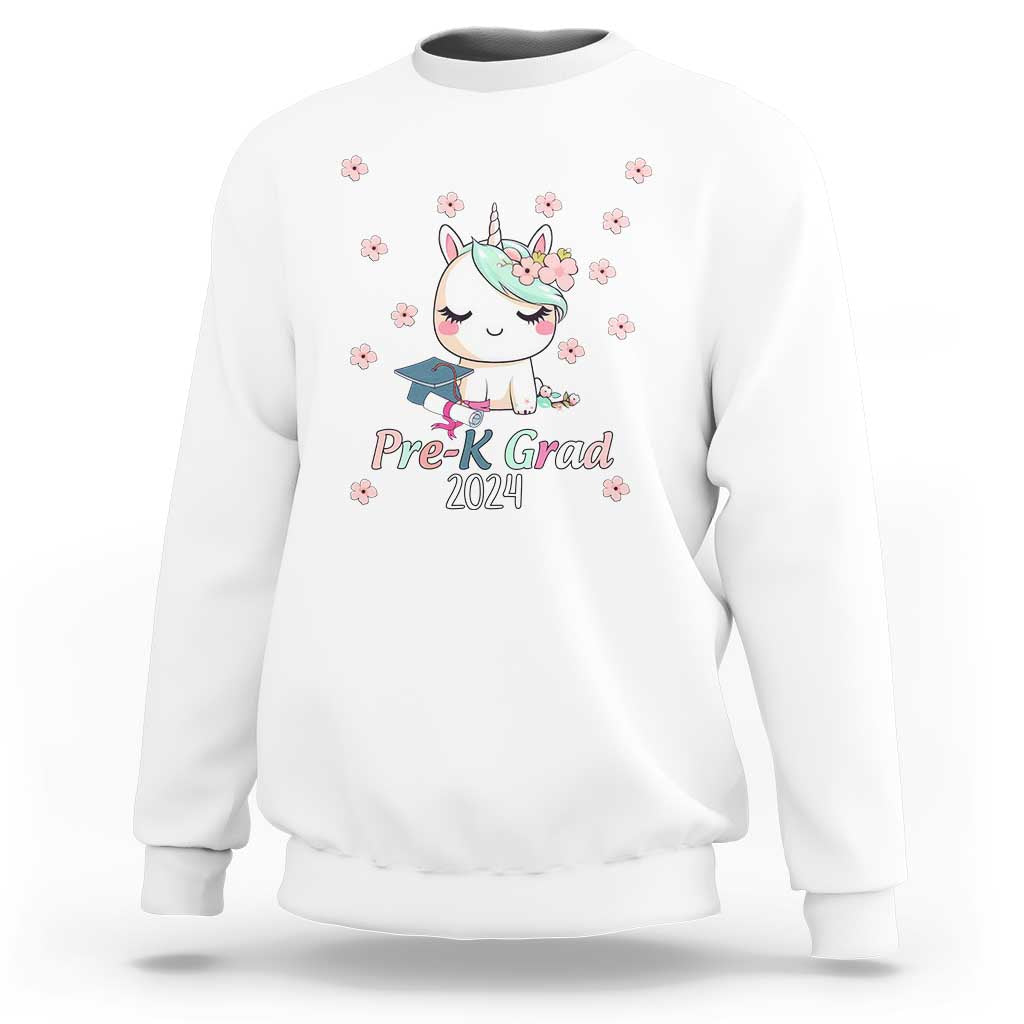 Pre-School Graduation Sweatshirt Little Miss Pre-K Grad 2024 Cute Unicorn - Wonder Print Shop
