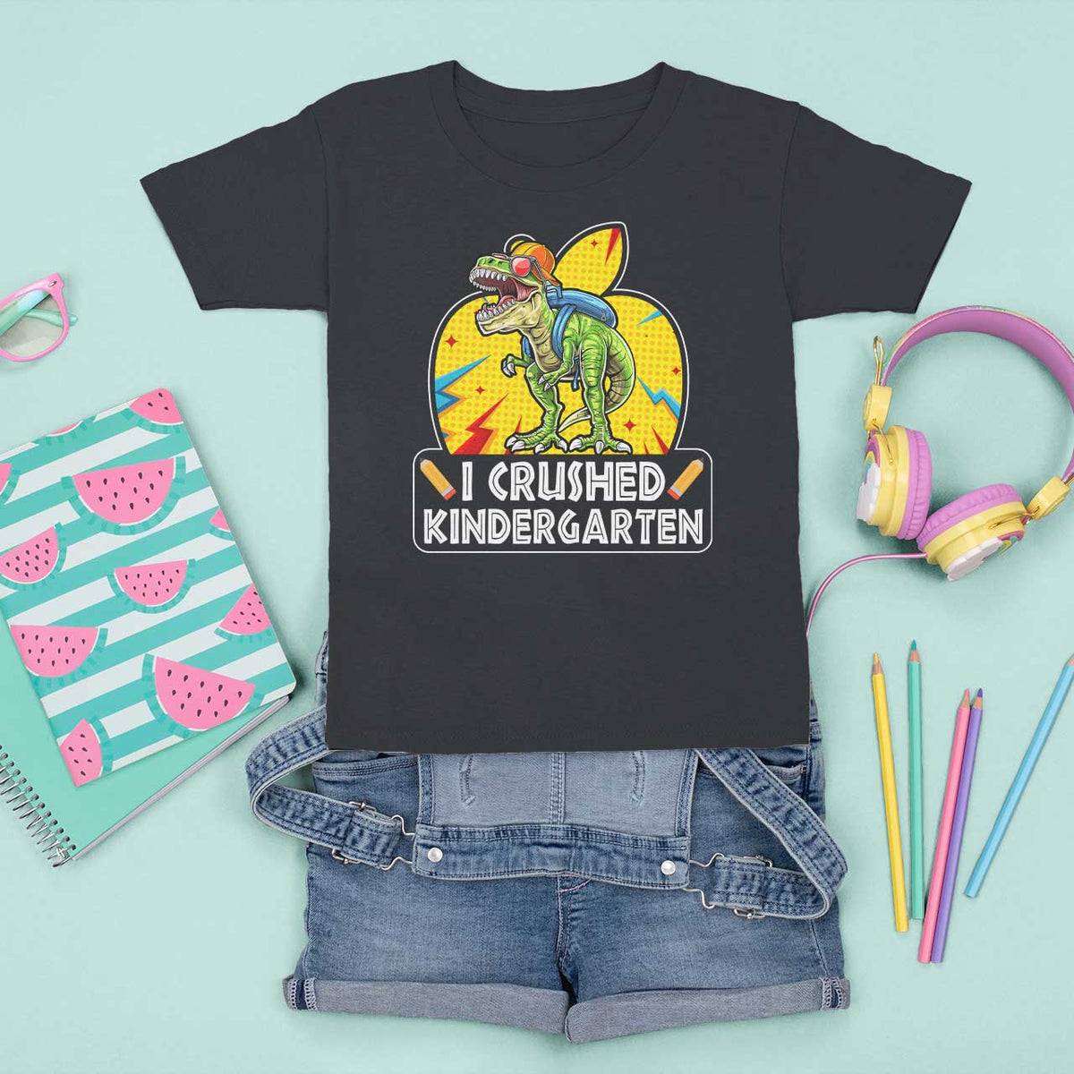 I Crushed Kindergarten Graduation Funny Dinosaur T Shirt For Kid - Wonder Print Shop