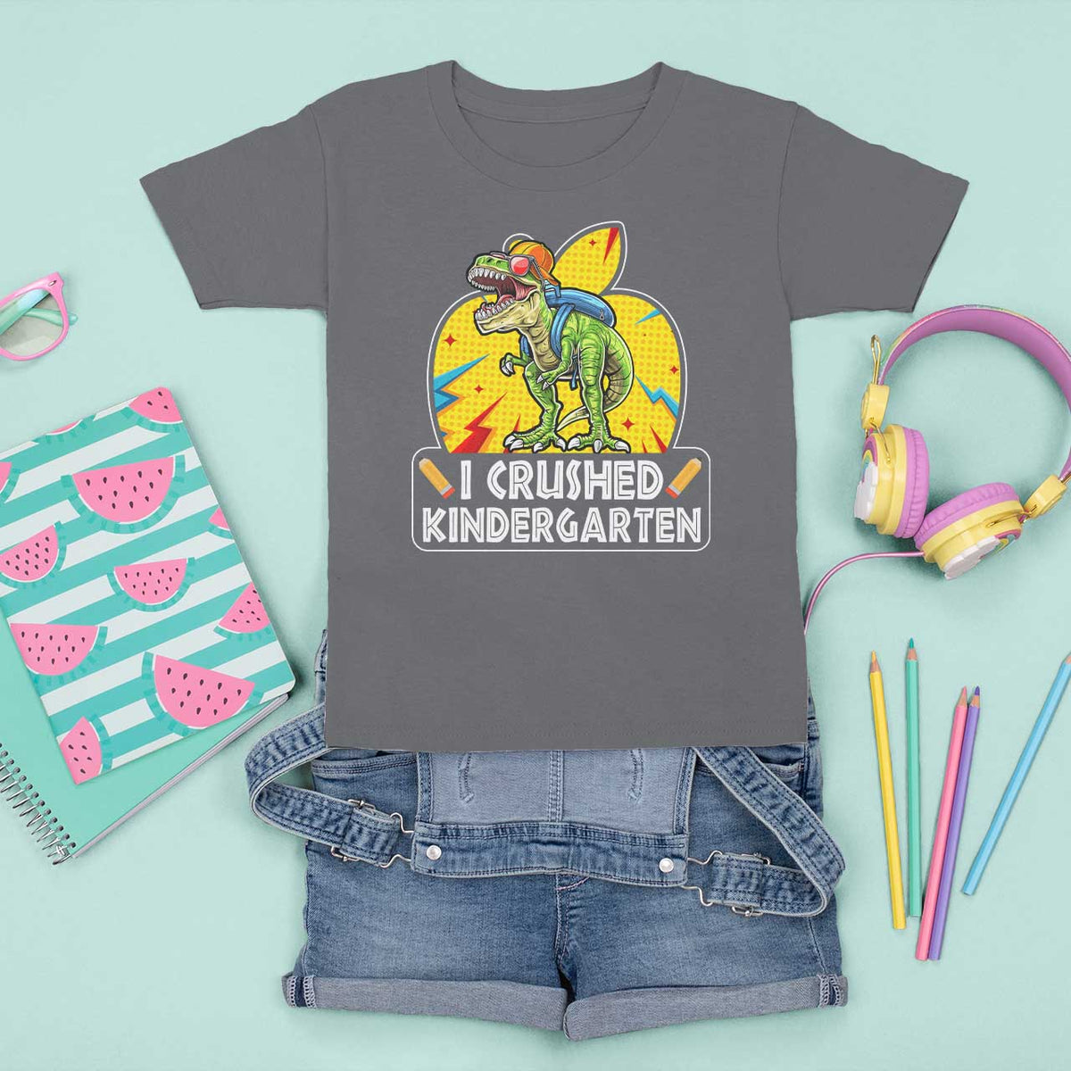 I Crushed Kindergarten Graduation Funny Dinosaur T Shirt For Kid - Wonder Print Shop