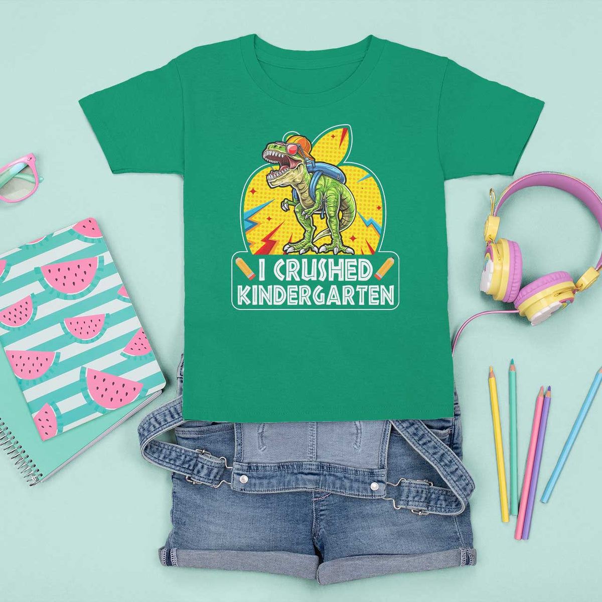 I Crushed Kindergarten Graduation Funny Dinosaur T Shirt For Kid - Wonder Print Shop