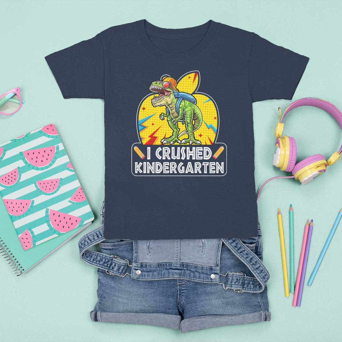 I Crushed Kindergarten Graduation Funny Dinosaur T Shirt For Kid - Wonder Print Shop