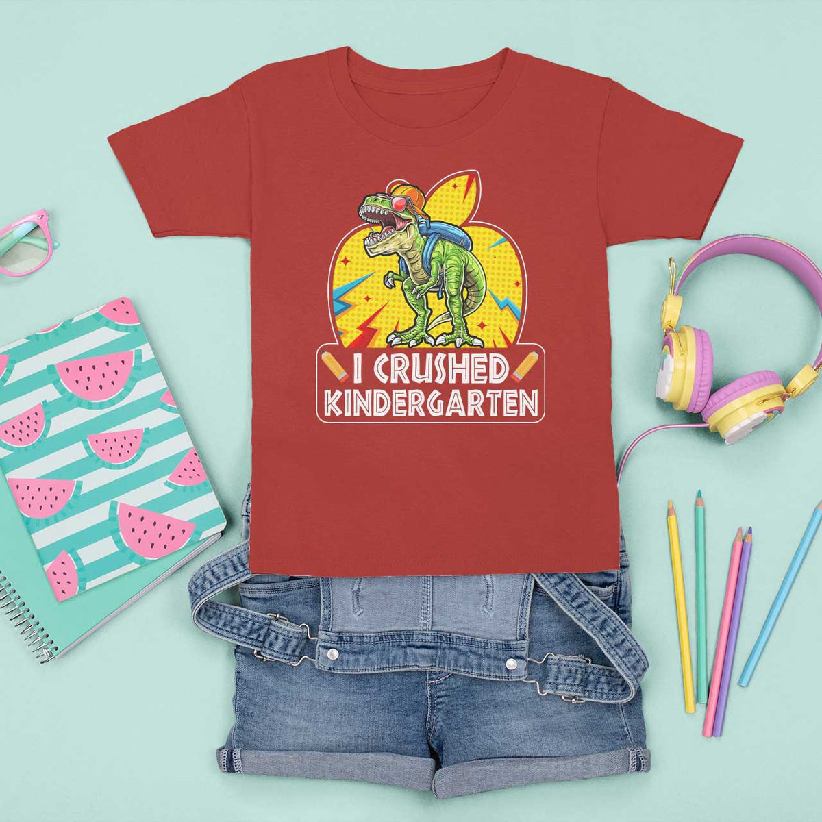 I Crushed Kindergarten Graduation Funny Dinosaur T Shirt For Kid - Wonder Print Shop