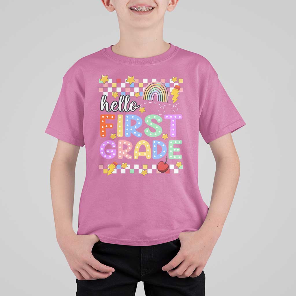 Hello First Grade Groovy Back To School T Shirt For Kid - Wonder Print Shop