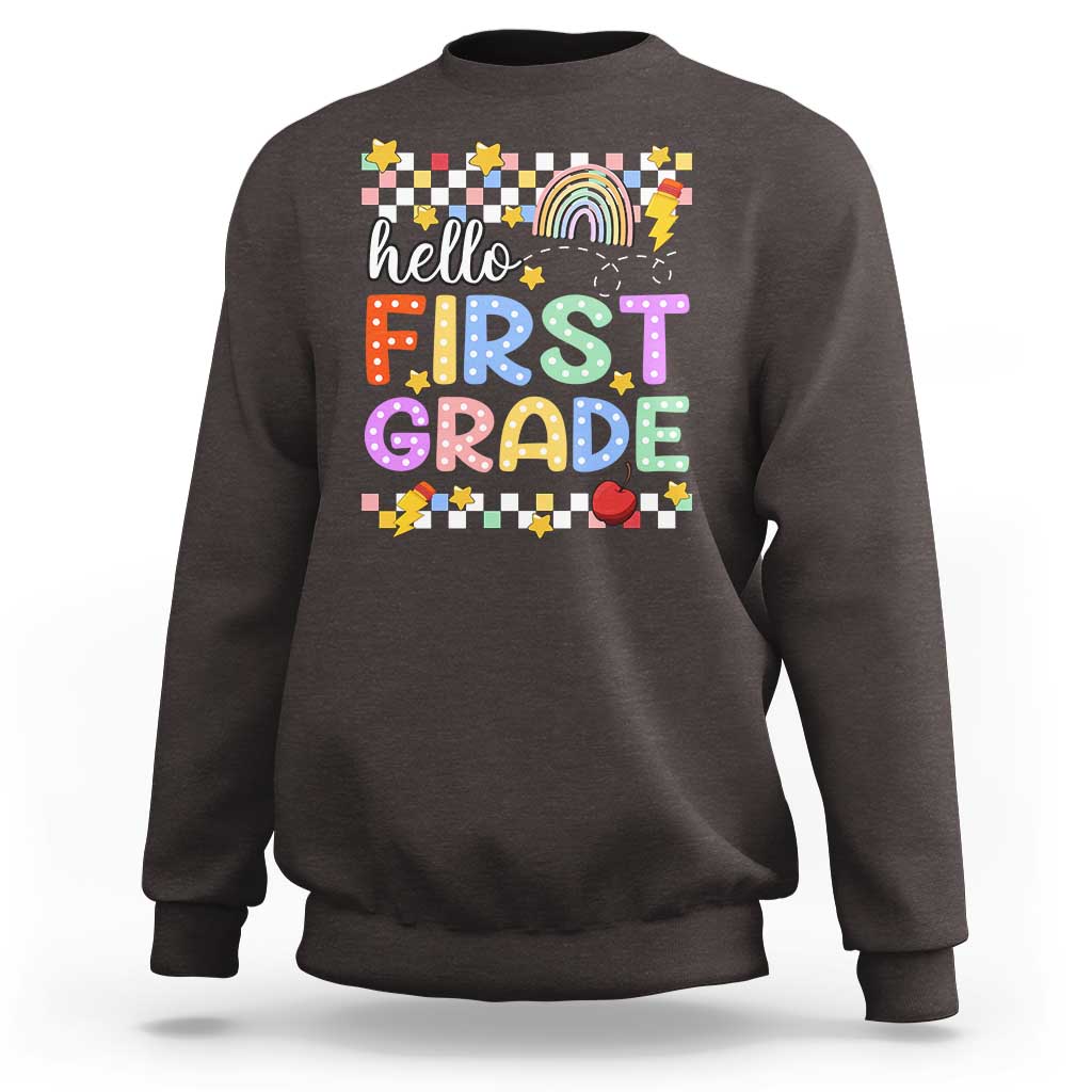 Hello First Grade Groovy Back To School Sweatshirt - Wonder Print Shop