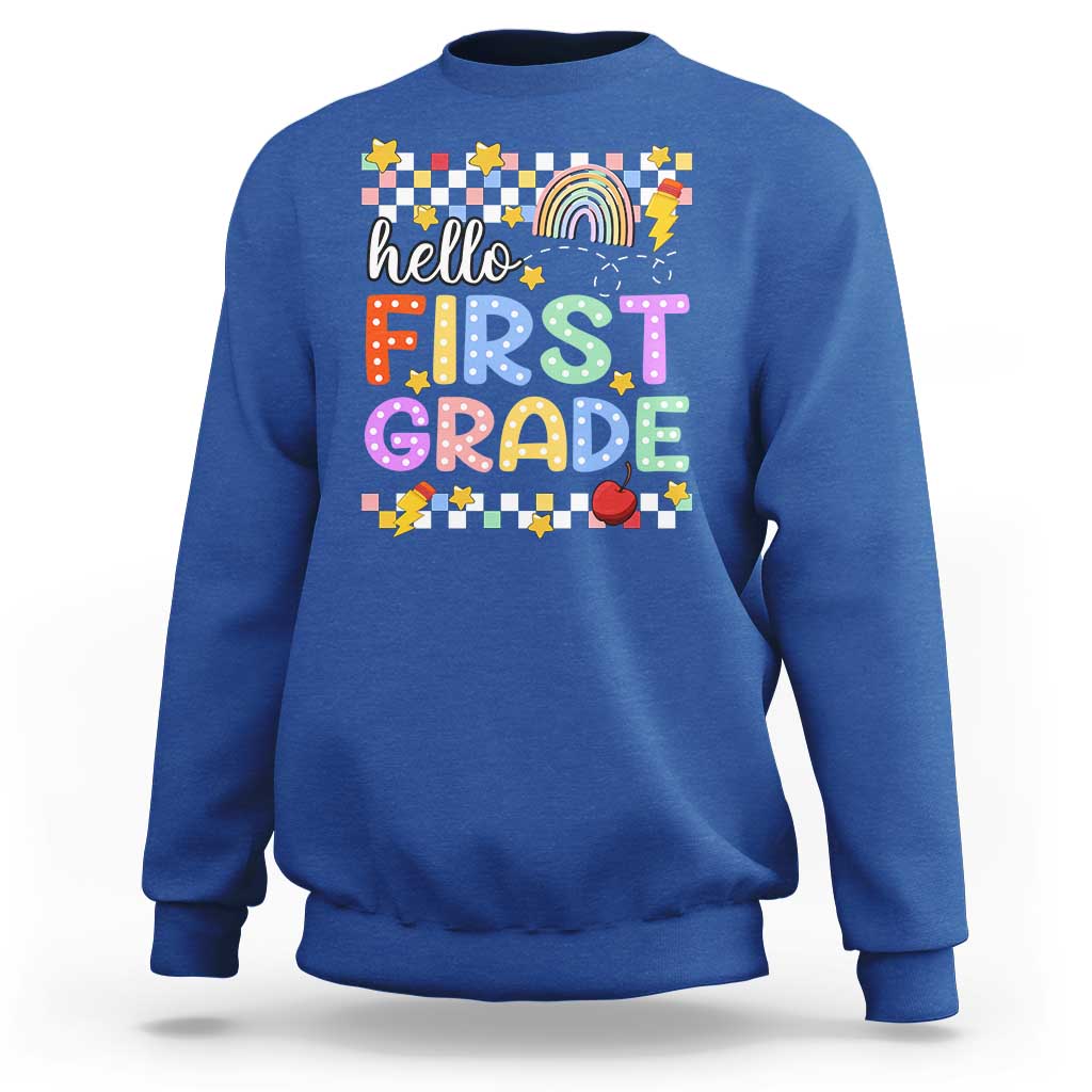 Hello First Grade Groovy Back To School Sweatshirt - Wonder Print Shop