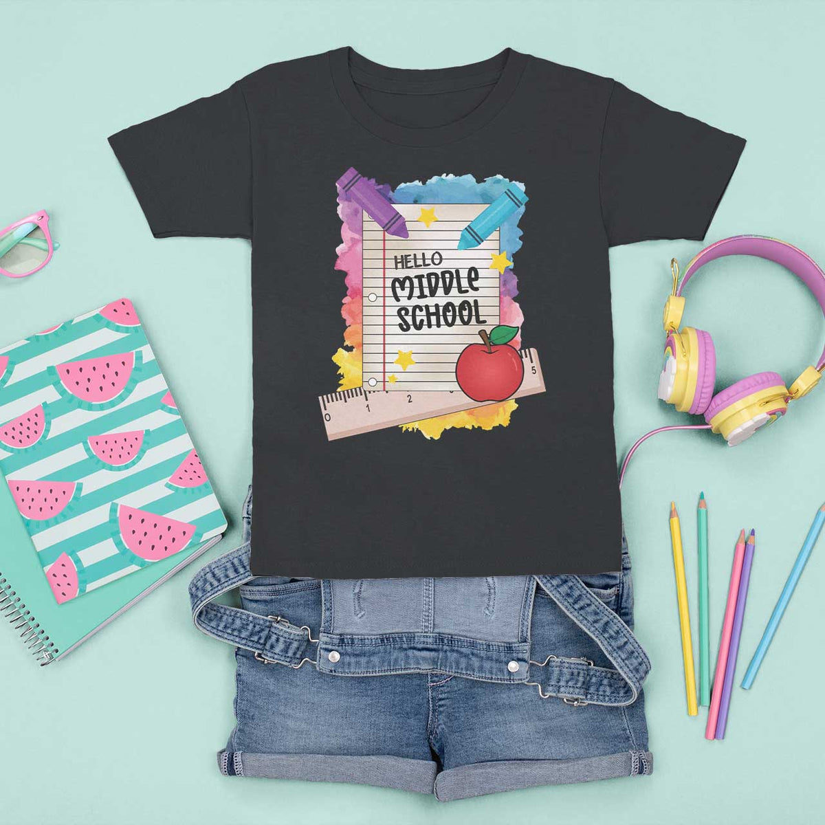 Hello Middle School Watercolor Back To School T Shirt For Kid - Wonder Print Shop