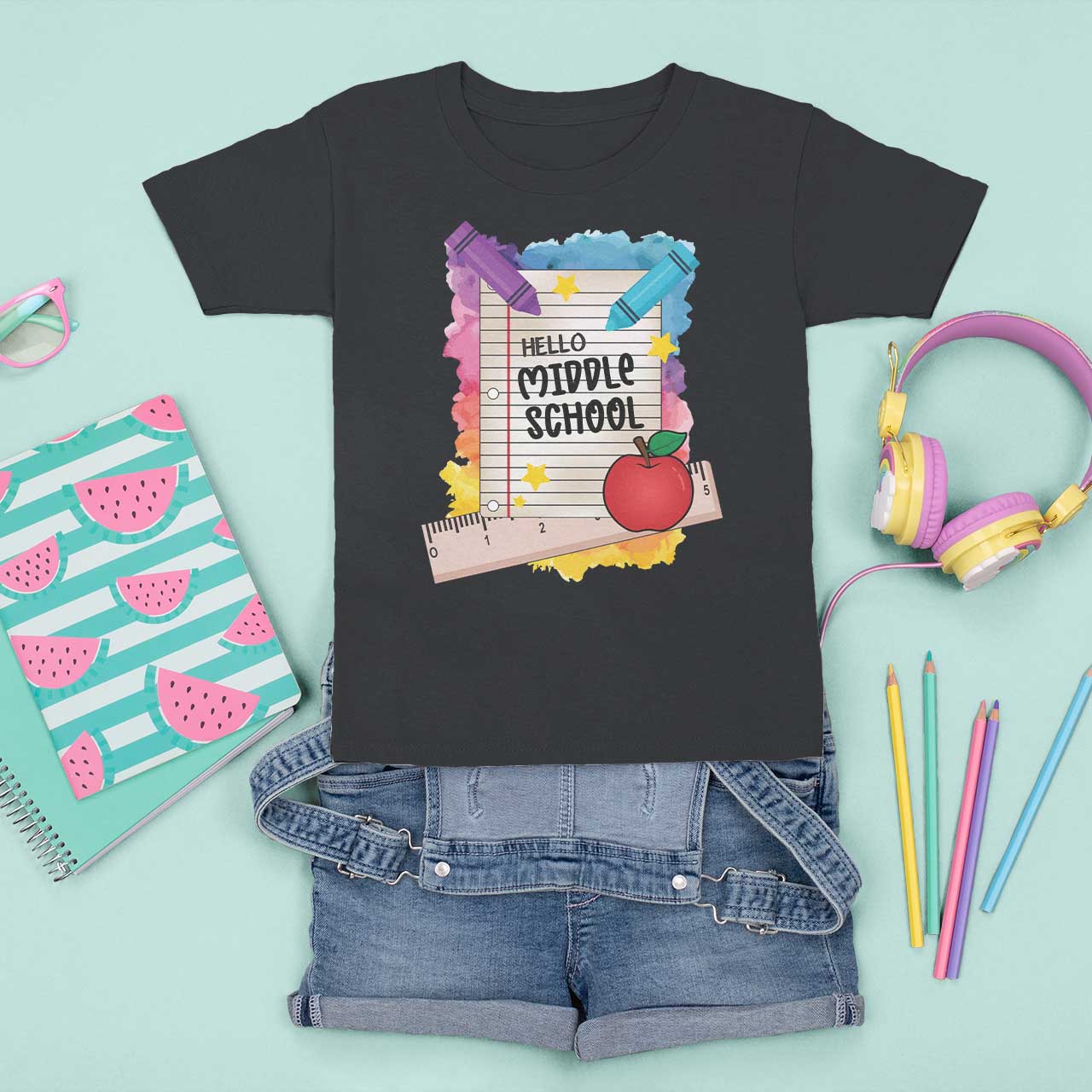Hello Middle School Watercolor Back To School T Shirt For Kid - Wonder Print Shop