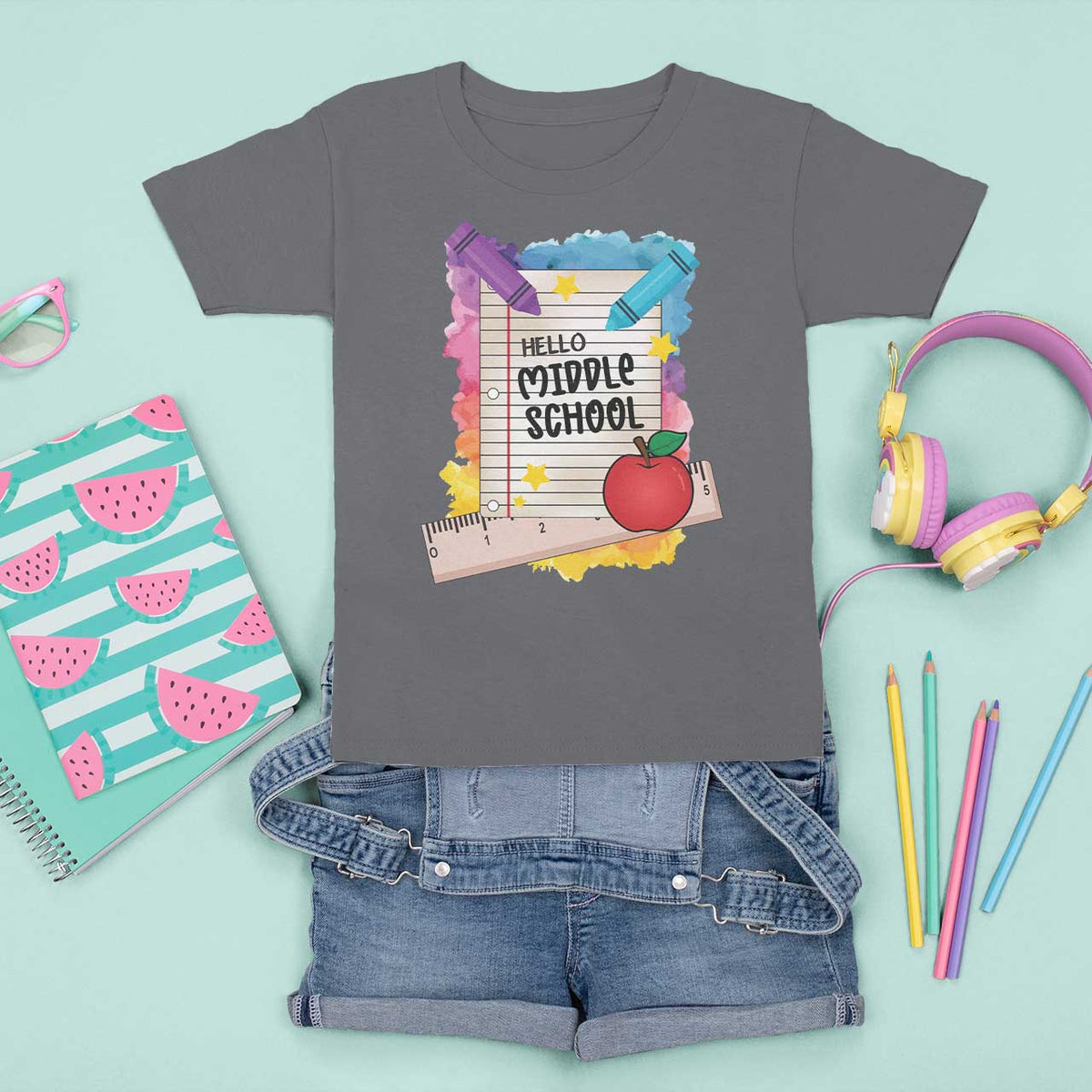 Hello Middle School Watercolor Back To School T Shirt For Kid - Wonder Print Shop