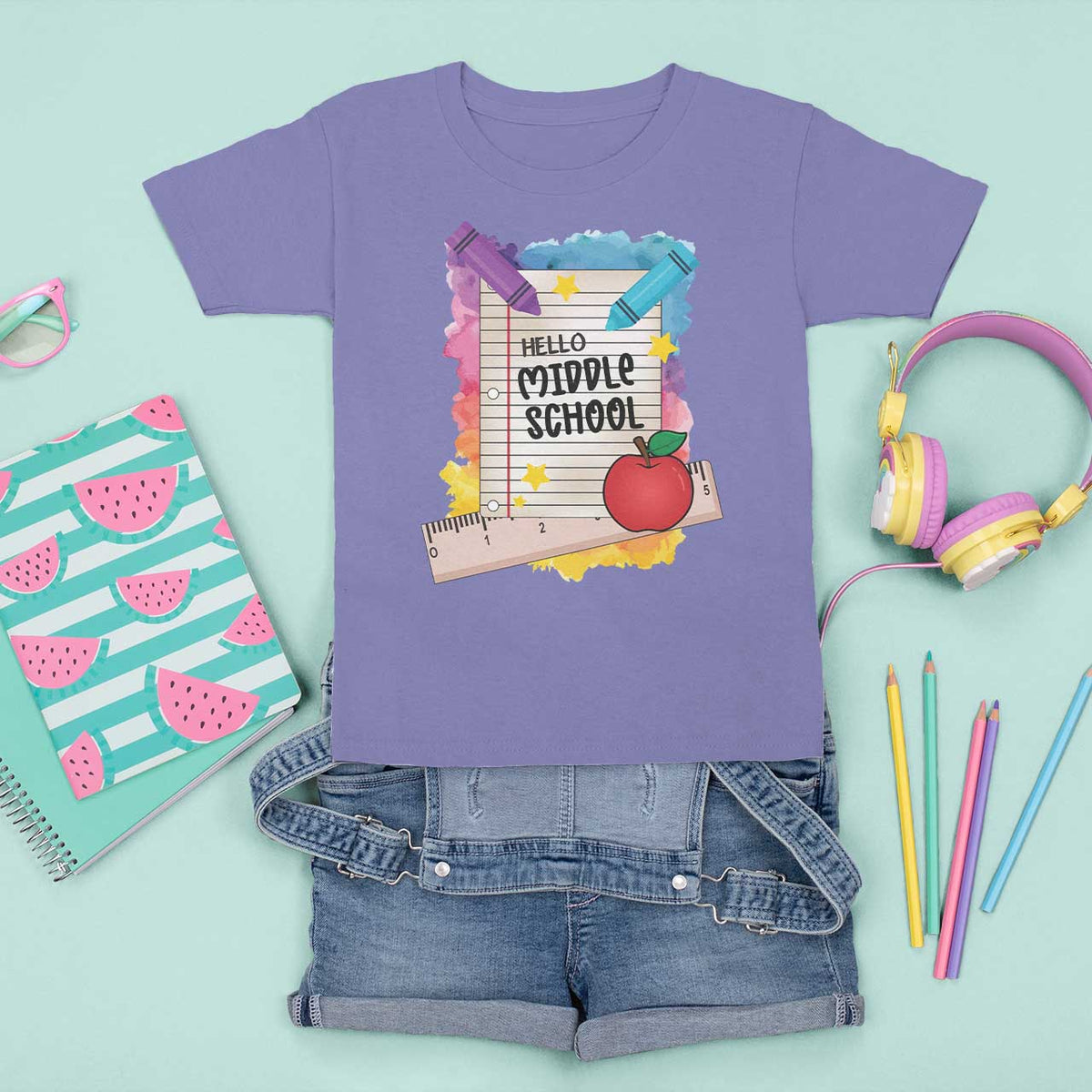 Hello Middle School Watercolor Back To School T Shirt For Kid - Wonder Print Shop