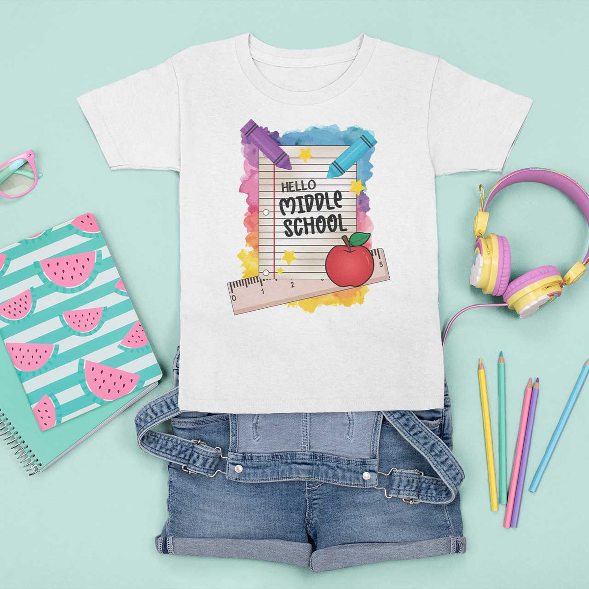 Hello Middle School Watercolor Back To School T Shirt For Kid - Wonder Print Shop