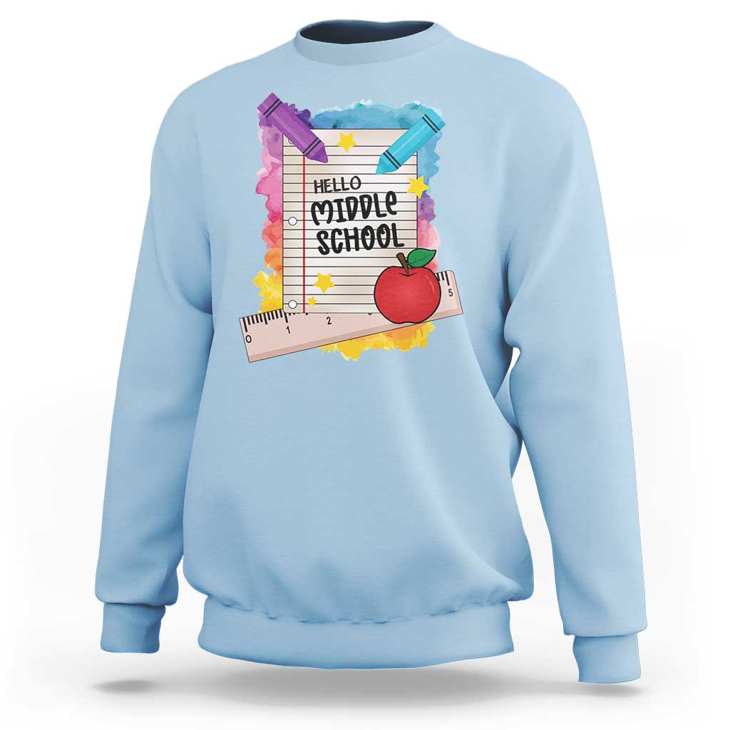 Hello Middle School Watercolor Back To School Sweatshirt - Wonder Print Shop