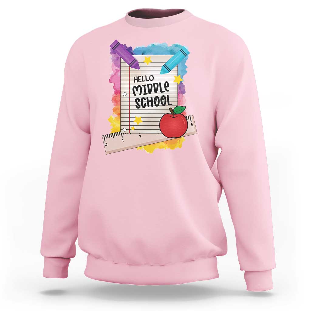 Hello Middle School Watercolor Back To School Sweatshirt - Wonder Print Shop