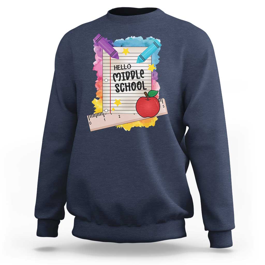 Hello Middle School Watercolor Back To School Sweatshirt - Wonder Print Shop