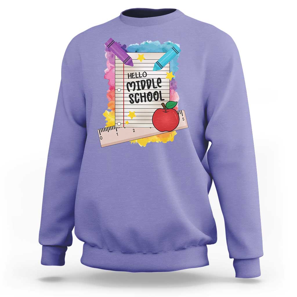 Hello Middle School Watercolor Back To School Sweatshirt - Wonder Print Shop