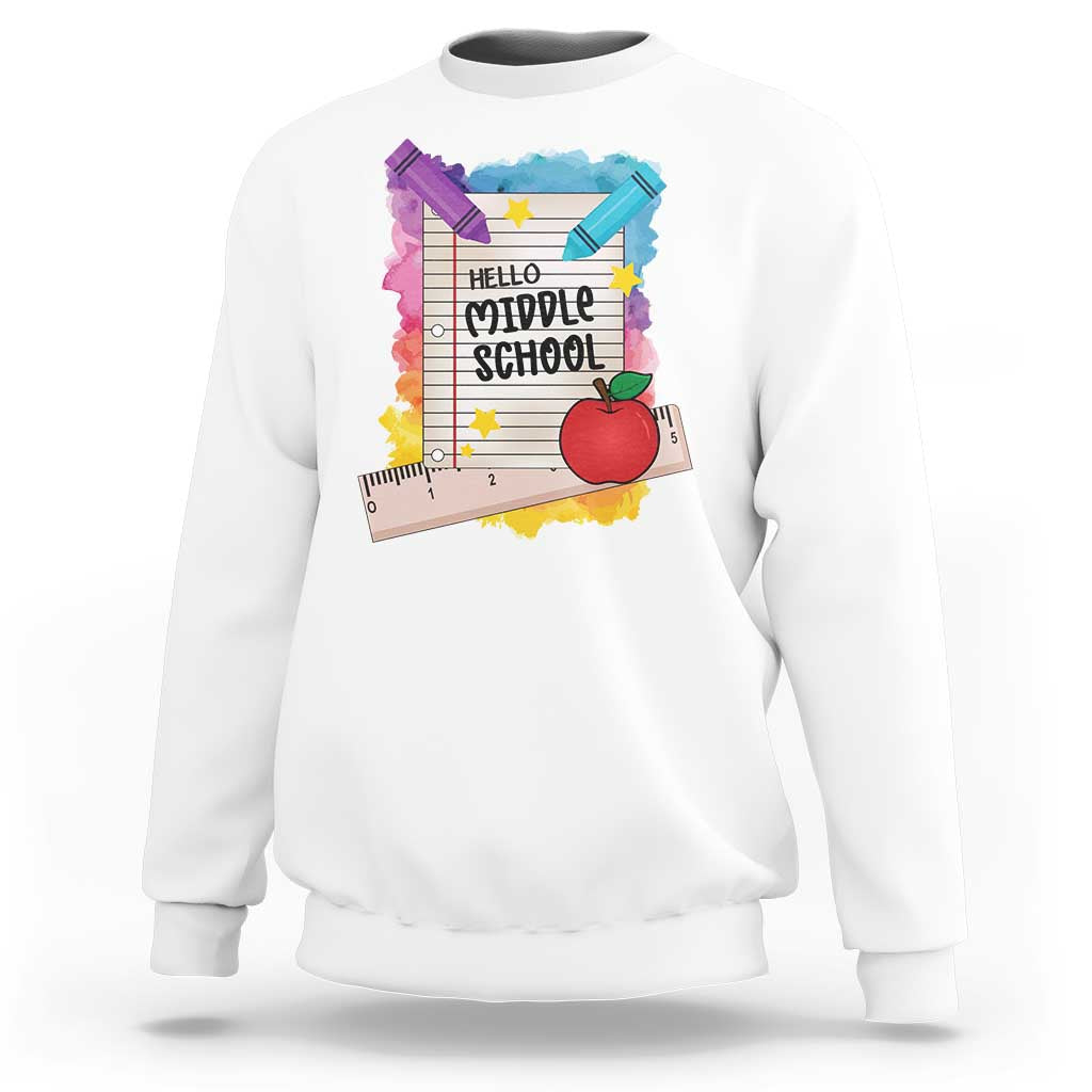 Hello Middle School Watercolor Back To School Sweatshirt - Wonder Print Shop