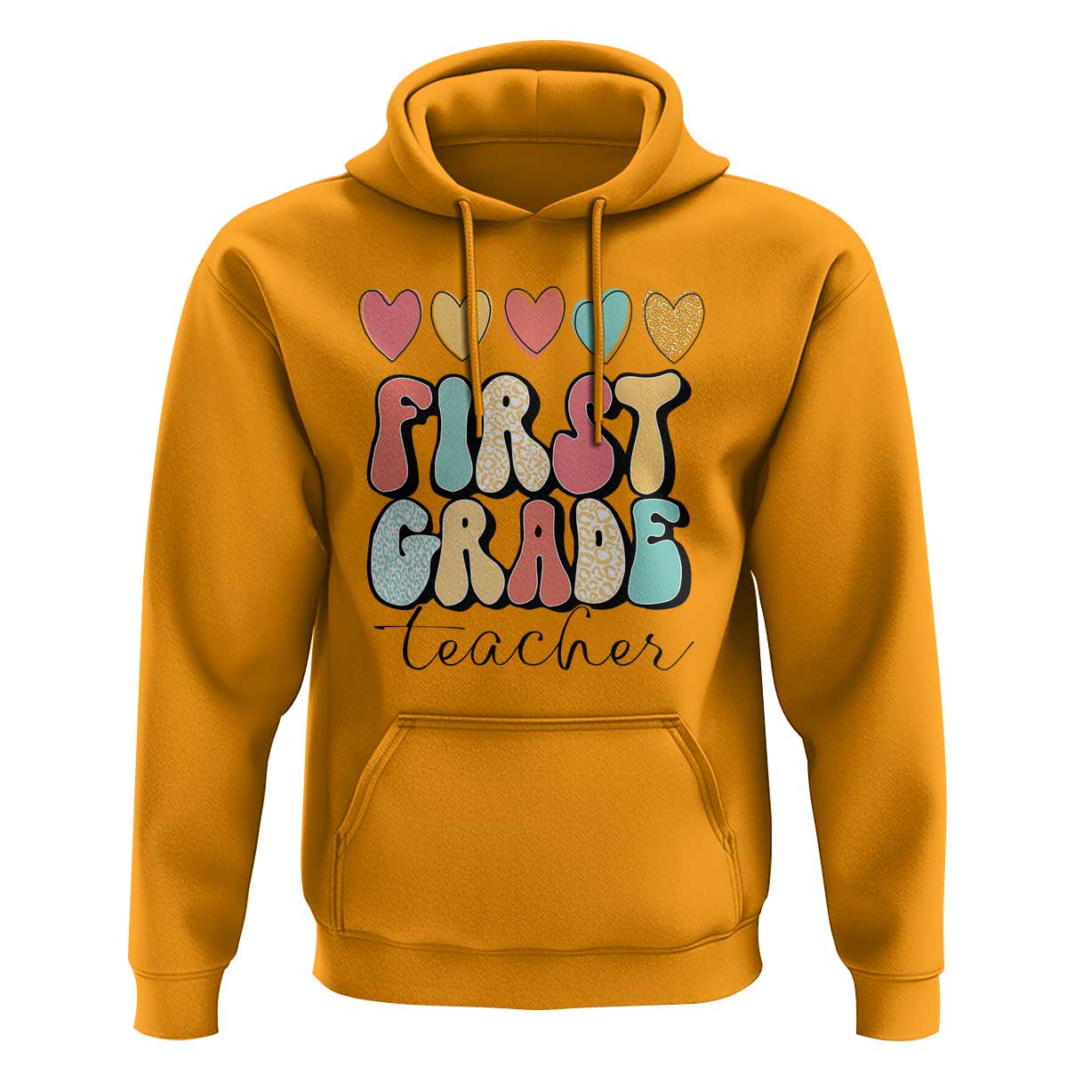 First Grade Teacher Leopard Heart Retro Groovy Hoodie - Wonder Print Shop