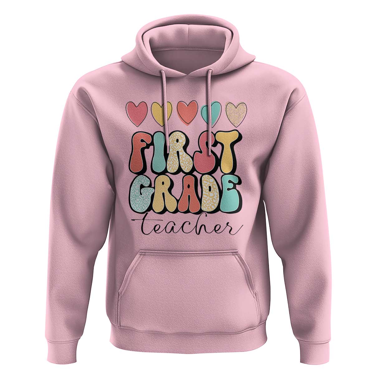 First Grade Teacher Leopard Heart Retro Groovy Hoodie - Wonder Print Shop