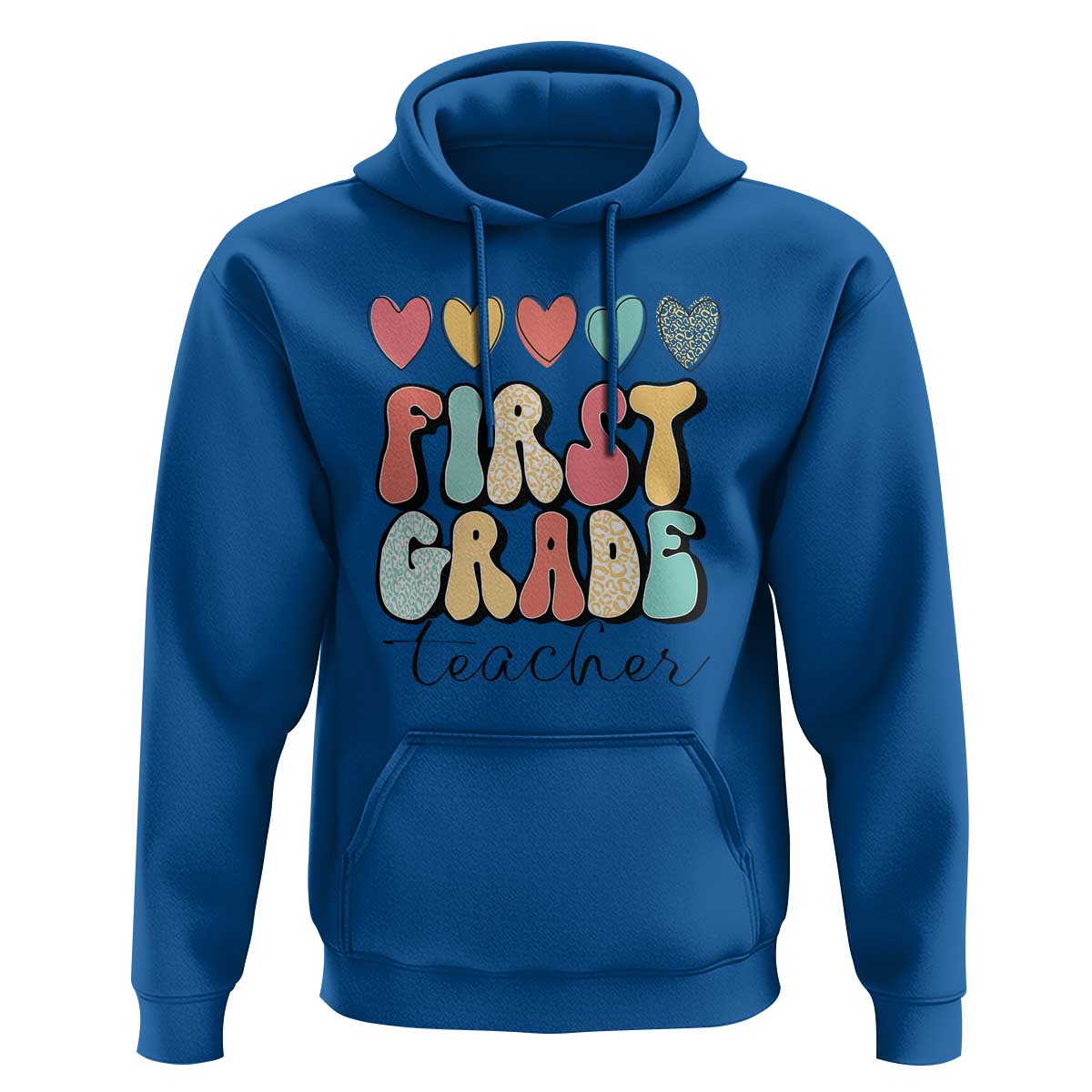First Grade Teacher Leopard Heart Retro Groovy Hoodie - Wonder Print Shop