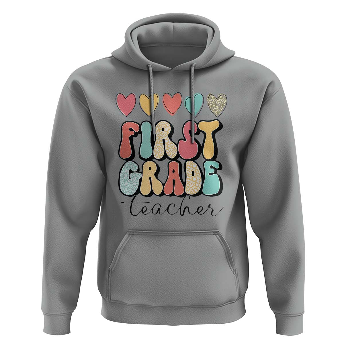 First Grade Teacher Leopard Heart Retro Groovy Hoodie - Wonder Print Shop