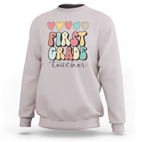 First Grade Teacher Leopard Heart Retro Groovy Sweatshirt - Wonder Print Shop