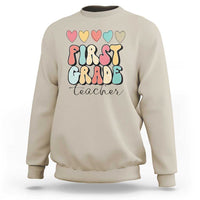 First Grade Teacher Leopard Heart Retro Groovy Sweatshirt - Wonder Print Shop
