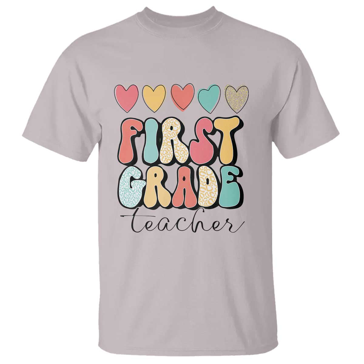 First Grade Teacher Leopard Heart Retro Groovy T Shirt - Wonder Print Shop
