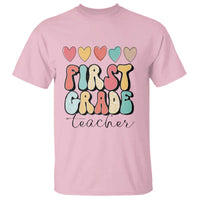 First Grade Teacher Leopard Heart Retro Groovy T Shirt - Wonder Print Shop