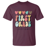 First Grade Teacher Leopard Heart Retro Groovy T Shirt - Wonder Print Shop