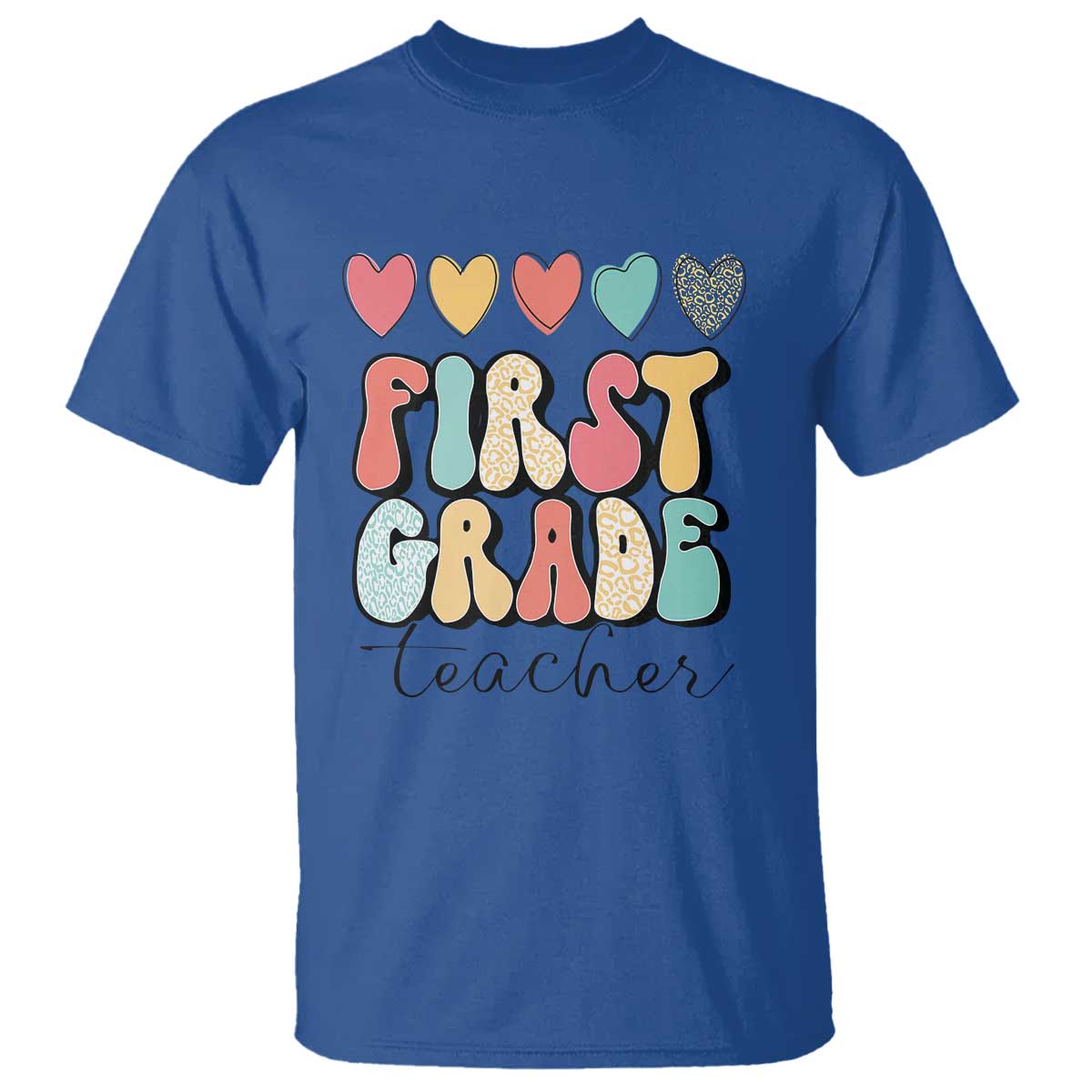 First Grade Teacher Leopard Heart Retro Groovy T Shirt - Wonder Print Shop