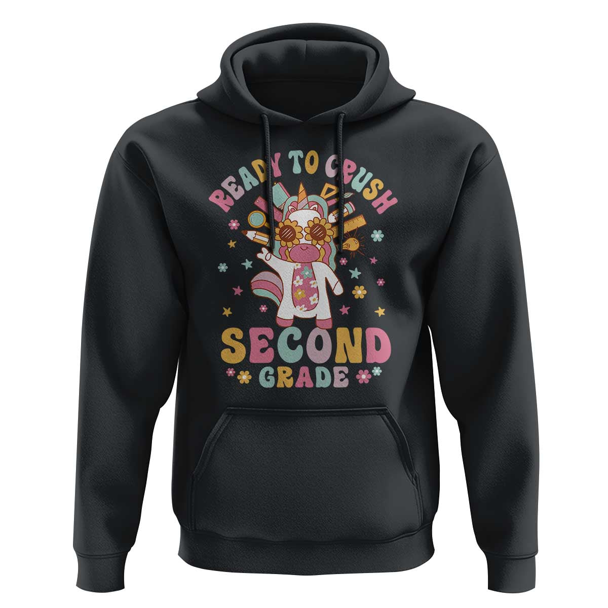 Funny Back To School Unicorn Hoodie Ready To Crush Second Grade Retro Groovy - Wonder Print Shop