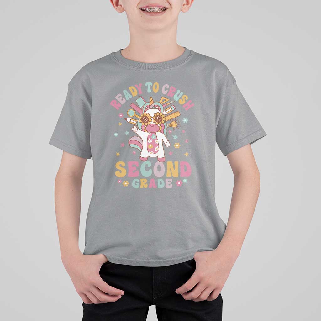 Funny Back To School Unicorn T Shirt For Kid Ready To Crush Second Grade Retro Groovy - Wonder Print Shop