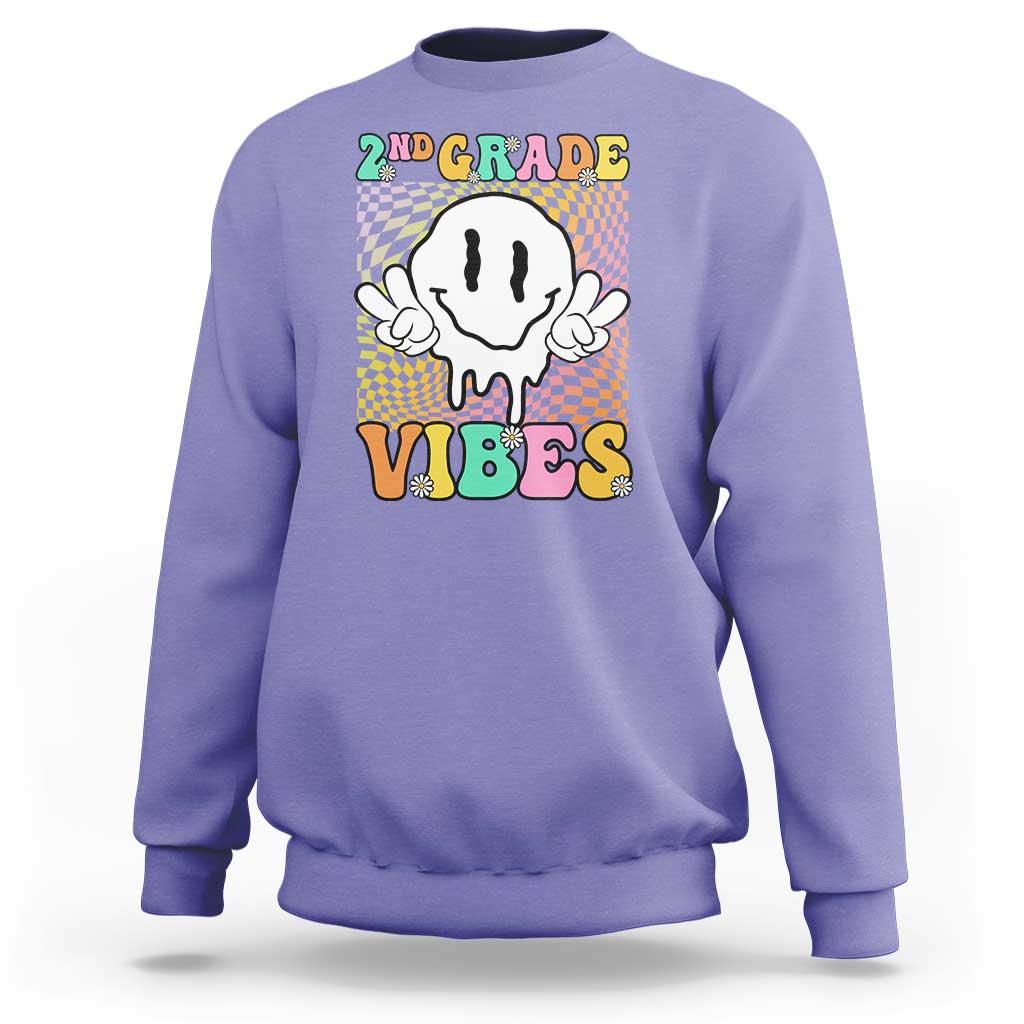 2nd Grade Vibes Sweatshirt Retro Groovy Back To School - Wonder Print Shop