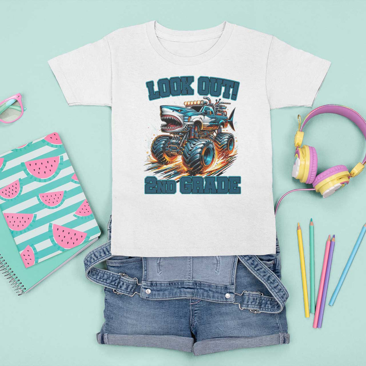 Look Out 2nd Grade Monster Truck T Shirt For Kid - Wonder Print Shop