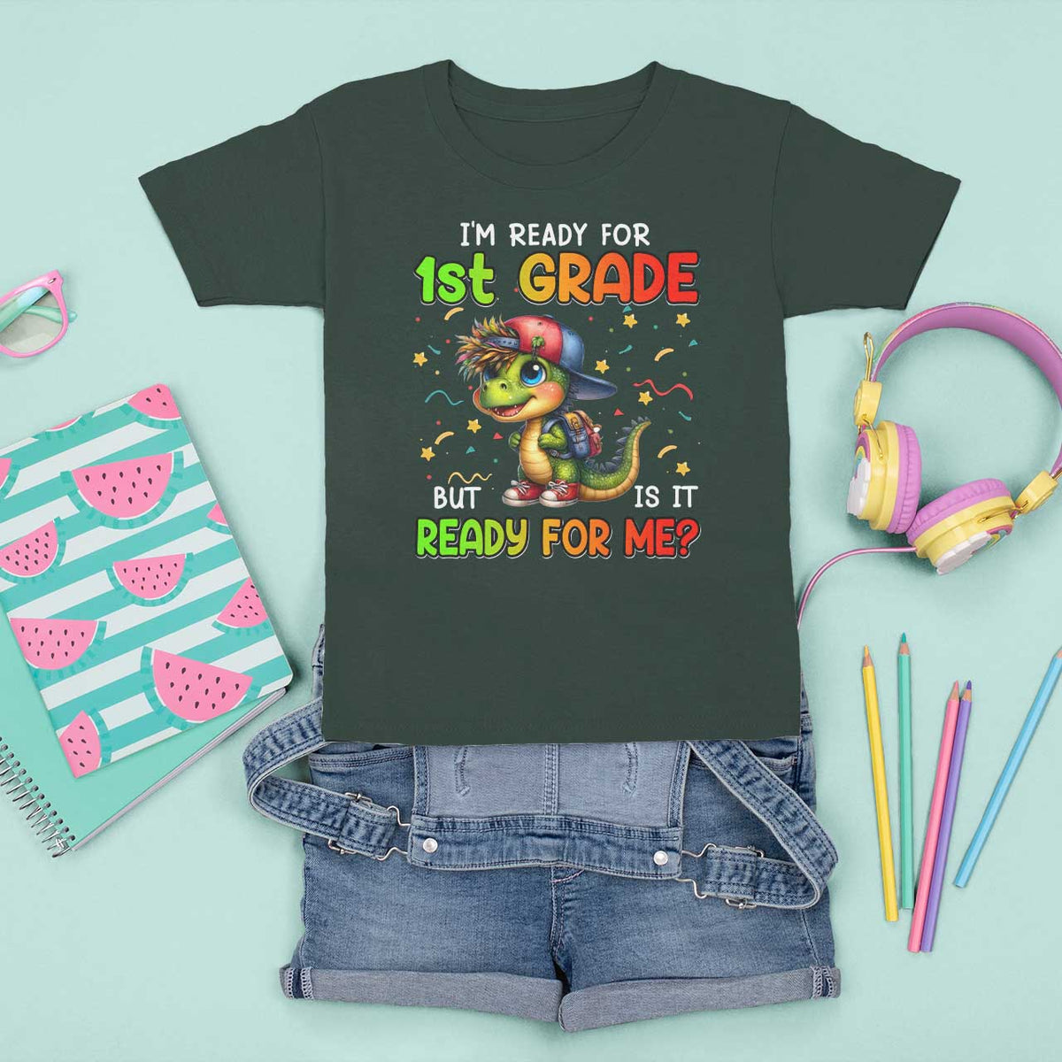 Funny Dinosaur Back To School T Shirt For Kid I'm Ready For 1st Grade But Is It Ready For Me - Wonder Print Shop