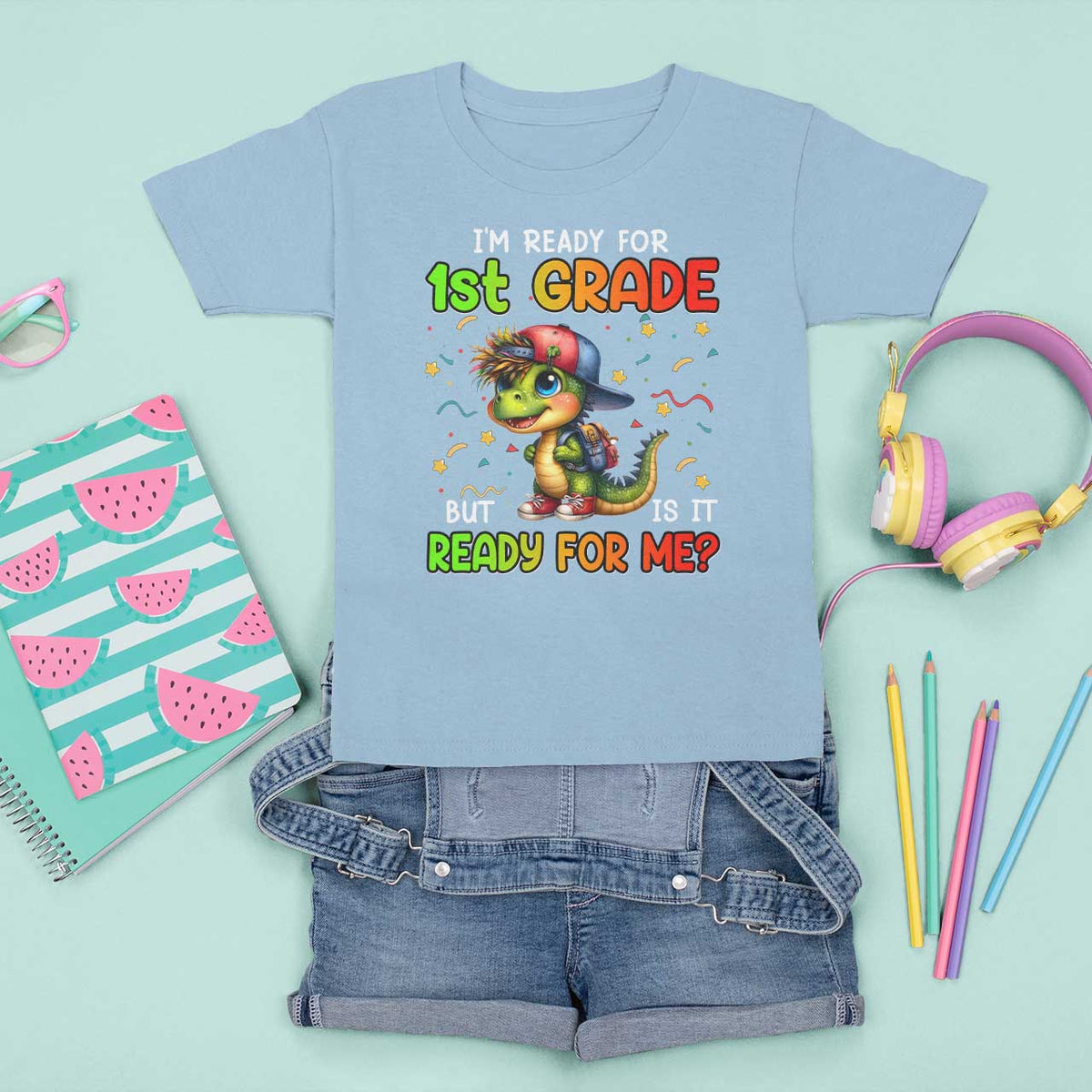 Funny Dinosaur Back To School T Shirt For Kid I'm Ready For 1st Grade But Is It Ready For Me - Wonder Print Shop