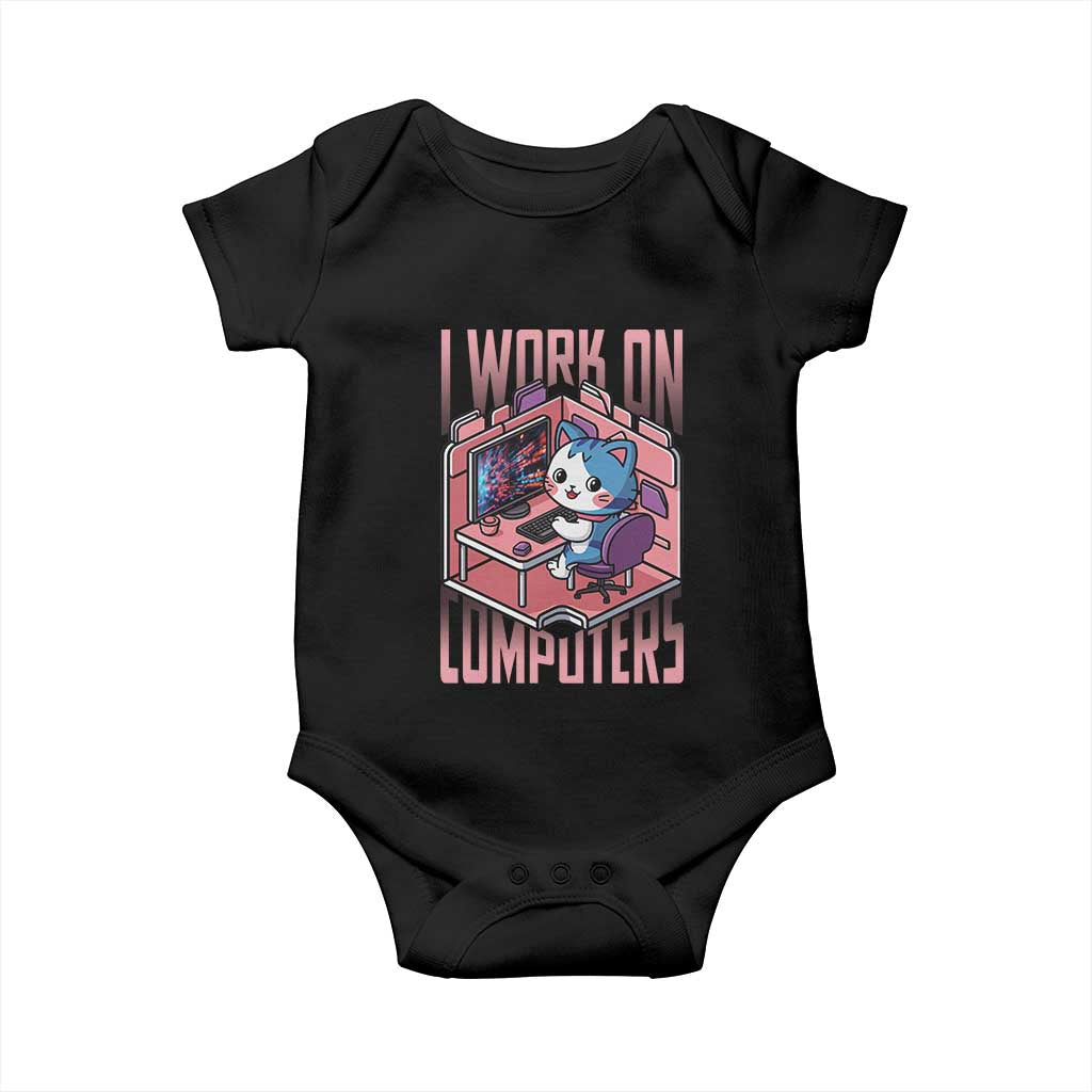 Funny Programmer Baby Onesie I Work On Computers Japan Anime Cat