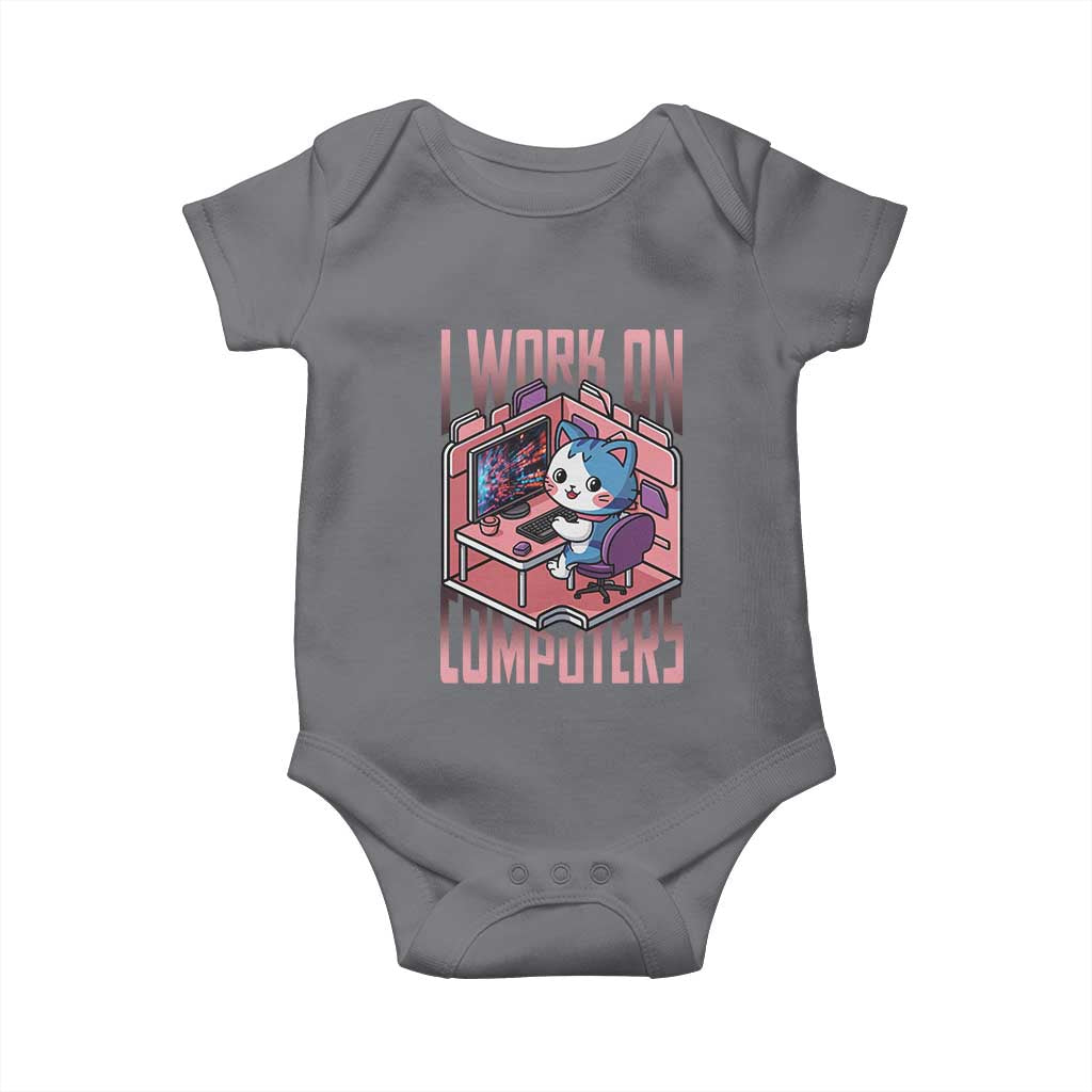 Funny Programmer Baby Onesie I Work On Computers Japan Anime Cat