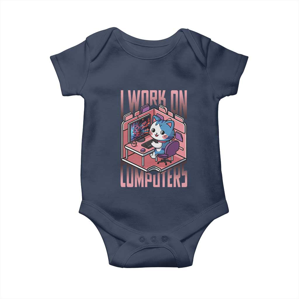 Funny Programmer Baby Onesie I Work On Computers Japan Anime Cat