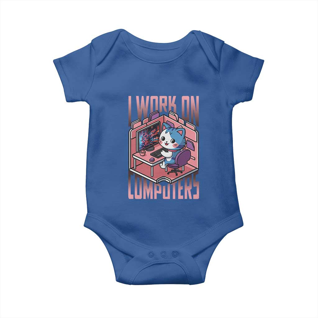 Funny Programmer Baby Onesie I Work On Computers Japan Anime Cat