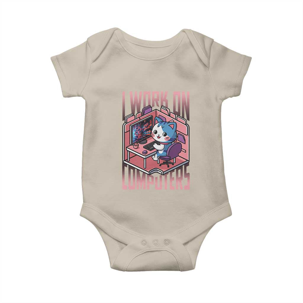 Funny Programmer Baby Onesie I Work On Computers Japan Anime Cat