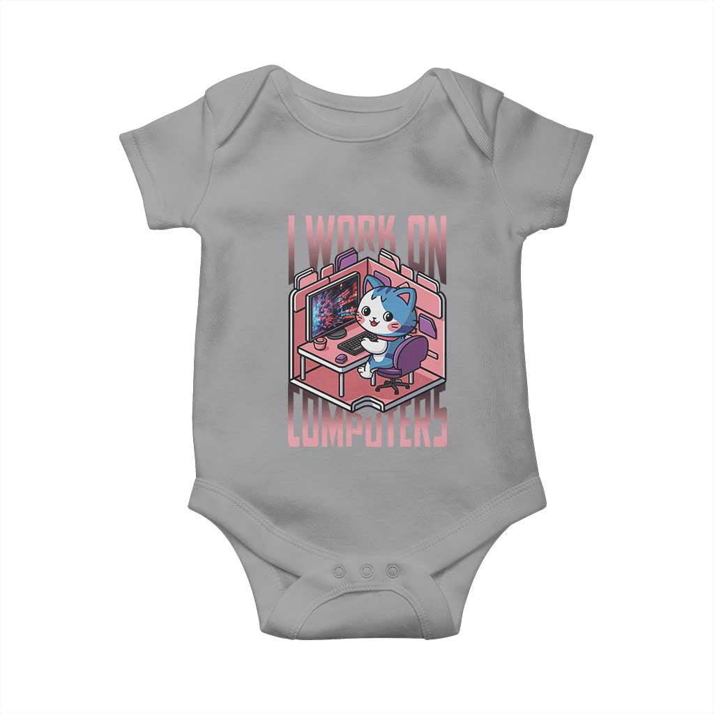 Funny Programmer Baby Onesie I Work On Computers Japan Anime Cat