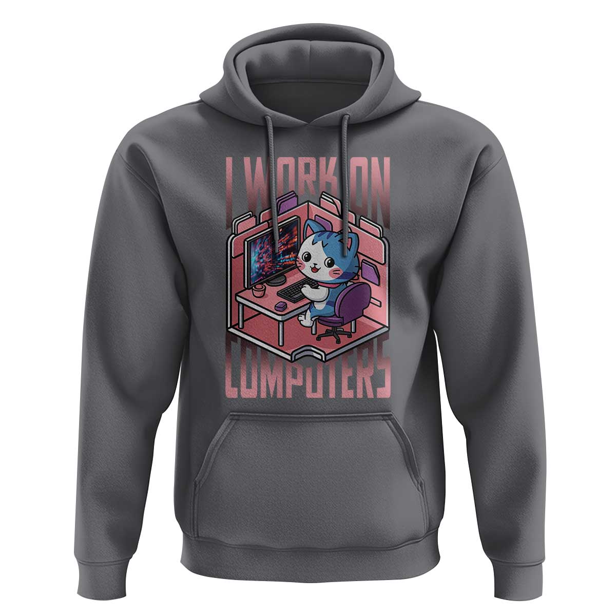 Funny Programmer Hoodie I Work On Computers Japan Anime Cat