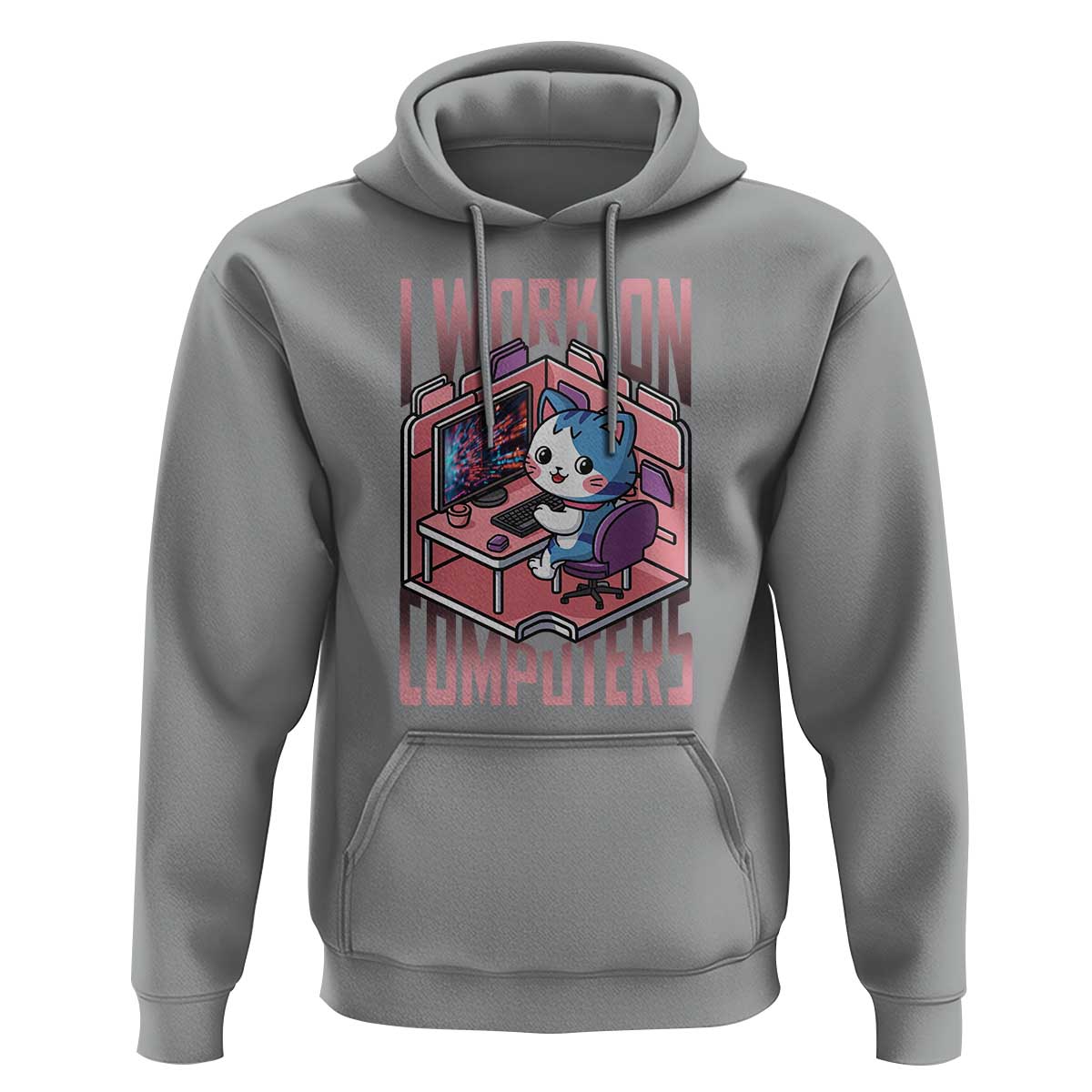 Funny Programmer Hoodie I Work On Computers Japan Anime Cat
