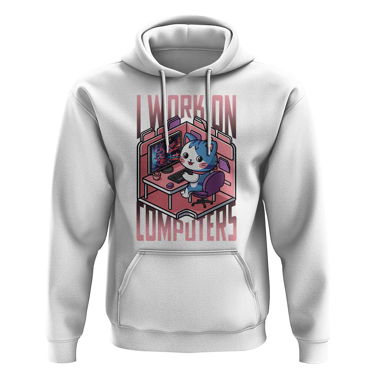 Funny Programmer Hoodie I Work On Computers Japan Anime Cat